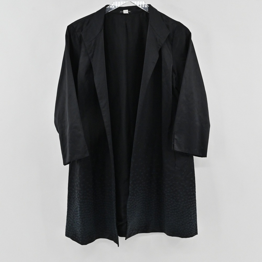 Eileen Fisher Open Front Jacket Womens Size S Black Cotton Embroidered Blazer
